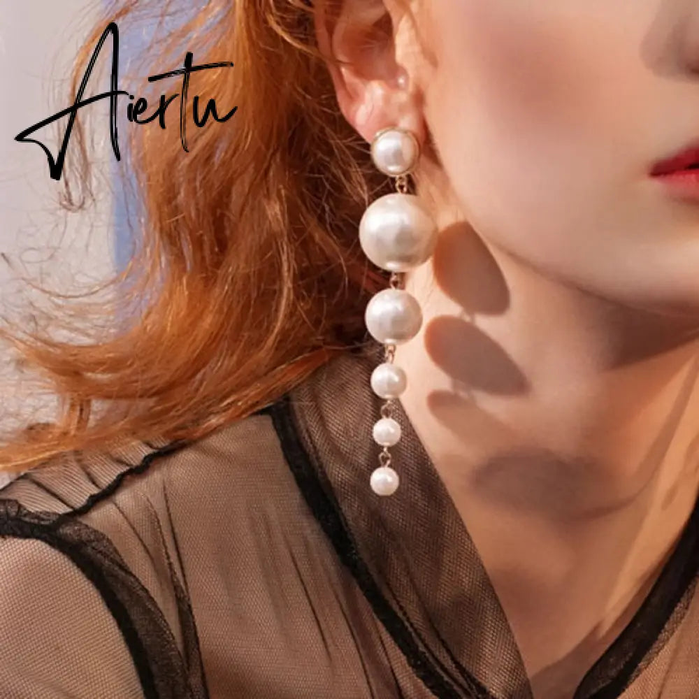Aiertu  Elegant Eearrings For Women Big Pearl Long  Earrings Fashion Jewelry Tide Aiertu