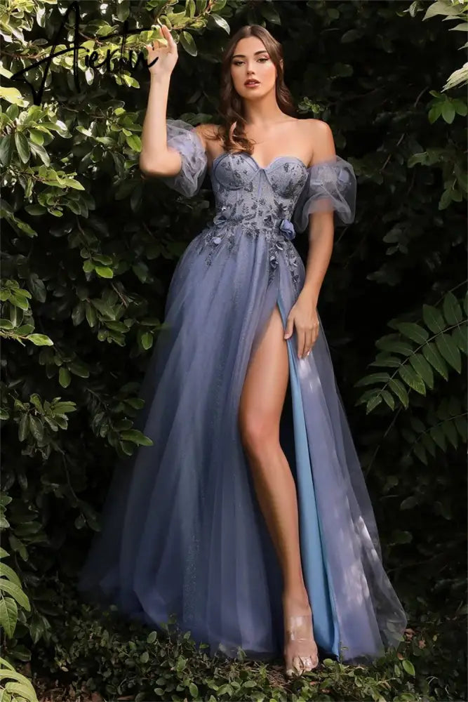 Aiertu  Elegant Heart Shaped Neck Tulle Prom Dress 2024 Sweet Puffy Sleeves  Sexy Side High Split robes Aiertu