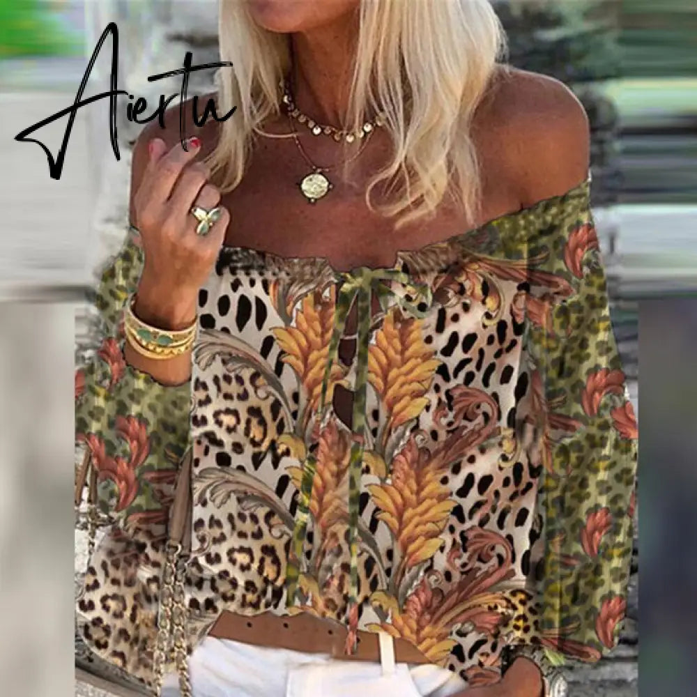Aiertu Elegant Lace-Up Tassel Chic Blouses Shirts  Summer Vintage Floral Print Boho Tops Women Sexy Off Shoulder Flare Sleeve Blusa Aiertu