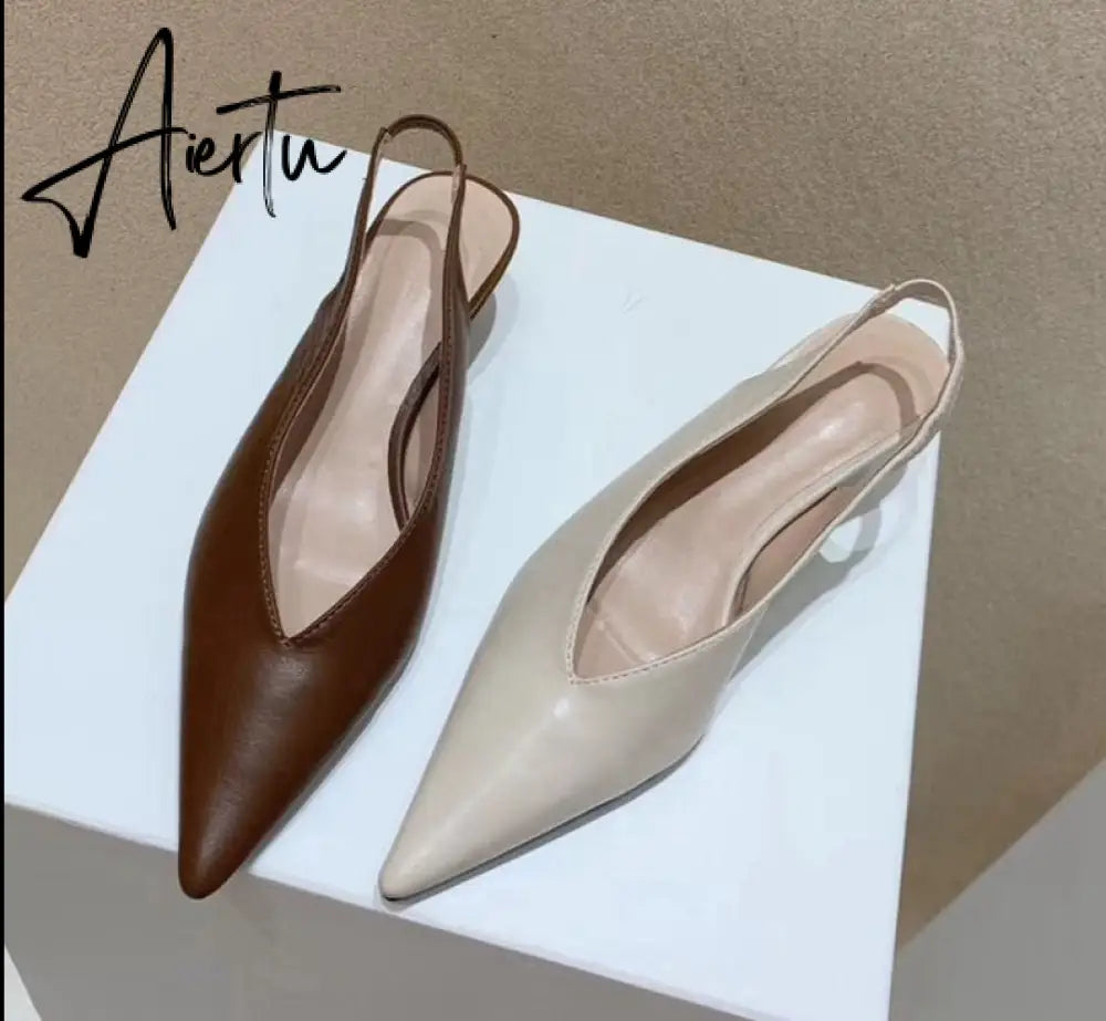 Aiertu Fashion Brand Sandals Mules Women Shallow Mouth Pointed Toe Shoes Low Heel Slip On Slides Slipper Shoes Aiertu