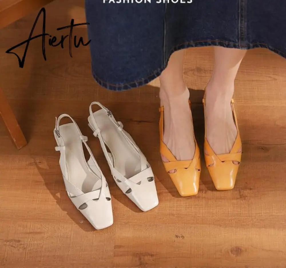 Aiertu Fashion Casual Women Sandals Buckle Strap Footwear Heels Women Shoes Sandals Female Genuine Leather Girl Wedding Shoes Summer Aiertu