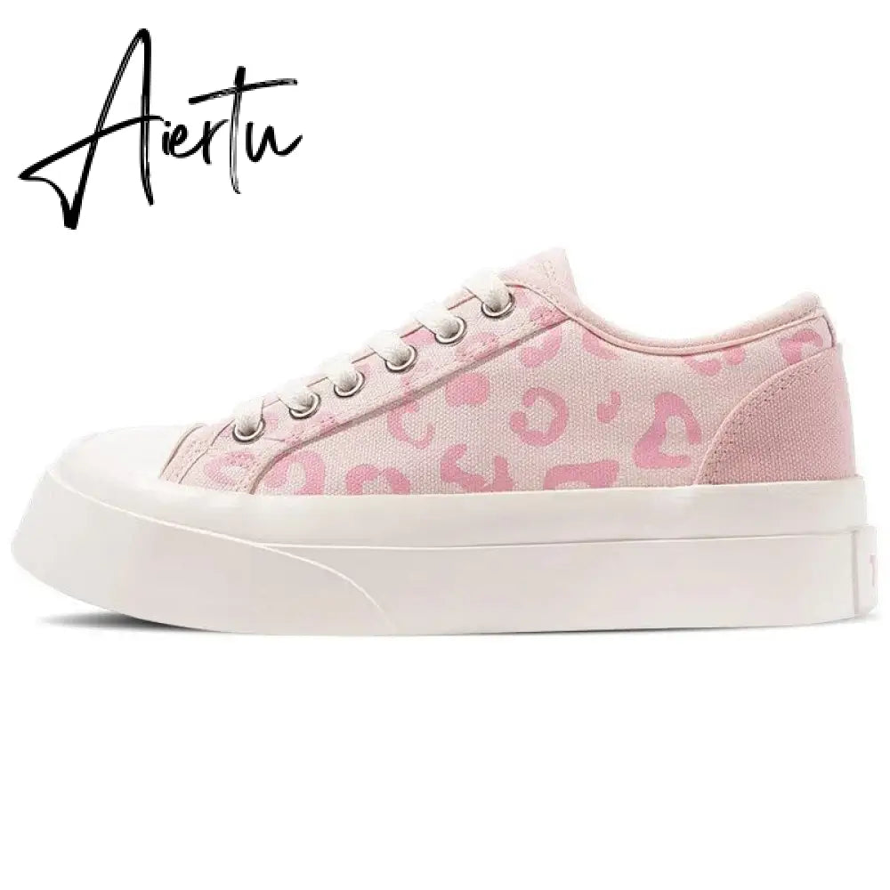 Aiertu Fashion Pink Heart Print Canvas Sneakers Spring Casual Zapatillas Mujer Students Daily Footwear Woman Vulcanize Shoes Aiertu