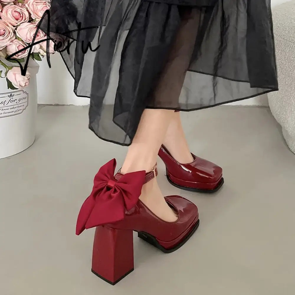 Aiertu French block heel heels women's  new autumn winter white vintage mary jane shoes  pumps women shoes Aiertu