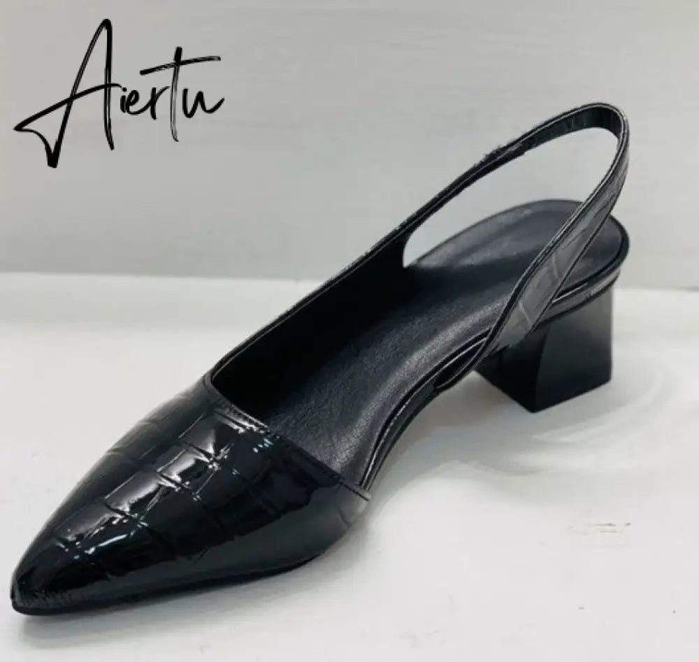 Aiertu Genuien Leather Vintage Pointed Toe Women Shoes Pumps Spring Summer Party Dancing Slingback Heel Sandals Sadalias Femininas Aiertu