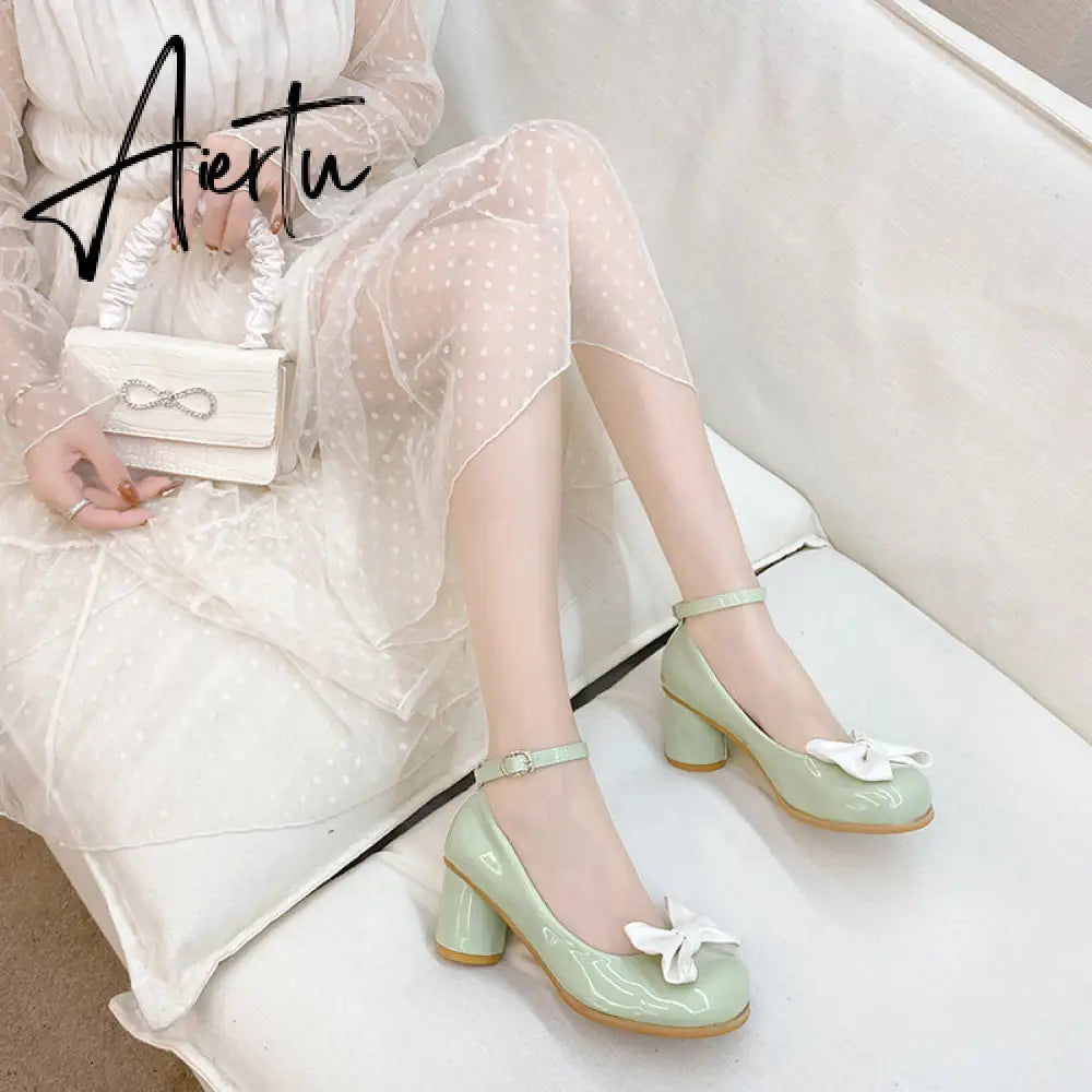 Aiertu  High Heels Women Mary Janes Lolita Shoes Retro Dress Thick Pumps Summer Sandals  New Party Bow Ladies Shoes Prom Zapatos Aiertu