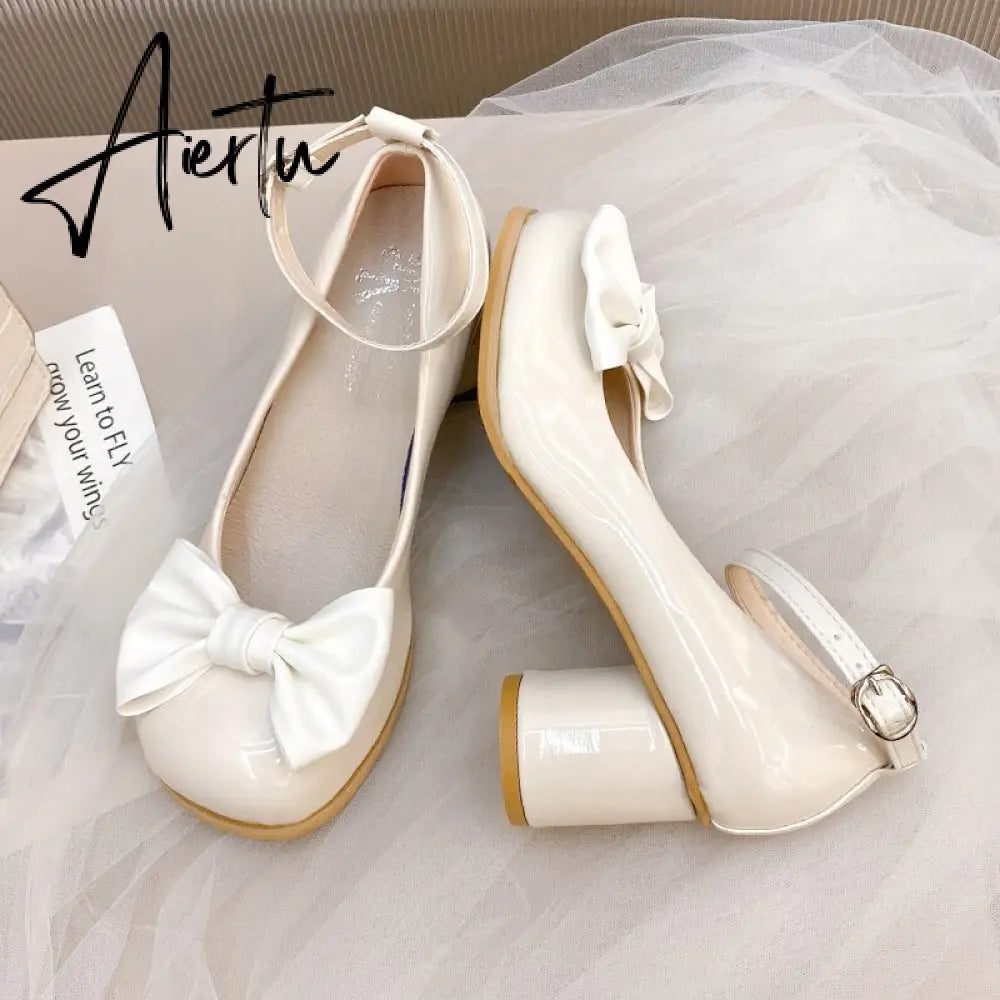 Aiertu  High Heels Women Mary Janes Lolita Shoes Retro Dress Thick Pumps Summer Sandals  New Party Bow Ladies Shoes Prom Zapatos Aiertu