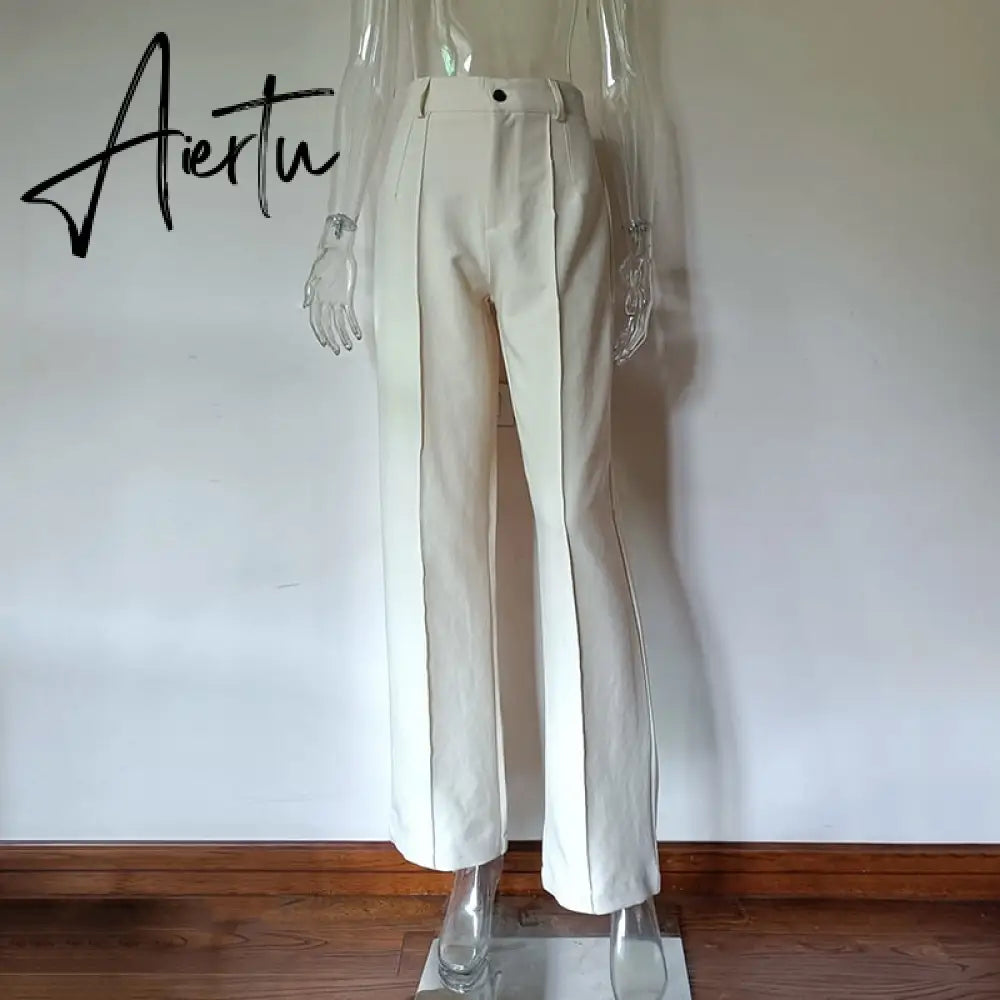 Aiertu High Waisted Casual White Trousers Women Brown Stright Pants Office Lady Korean Style Women Pantalones De Mujer Aiertu