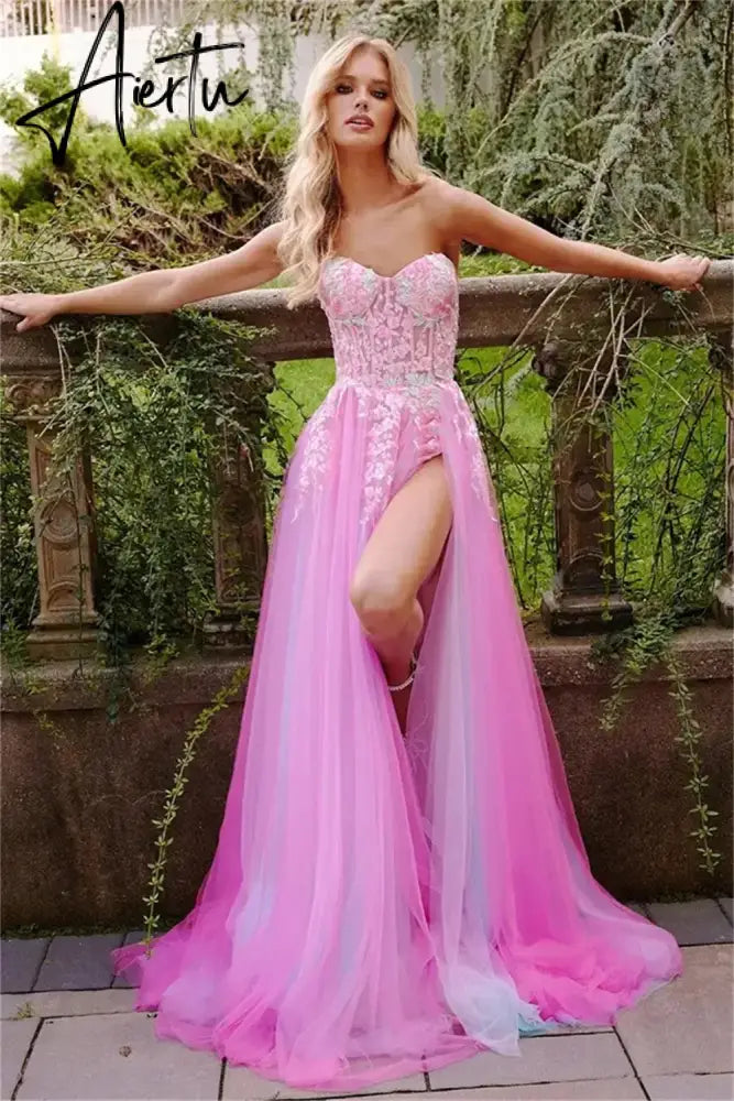 Aiertu  Hot Pink Prom Dresses Sexy Strapless Embroidered  Prom Dress Party Dresses 2024 Custom Dress Aiertu