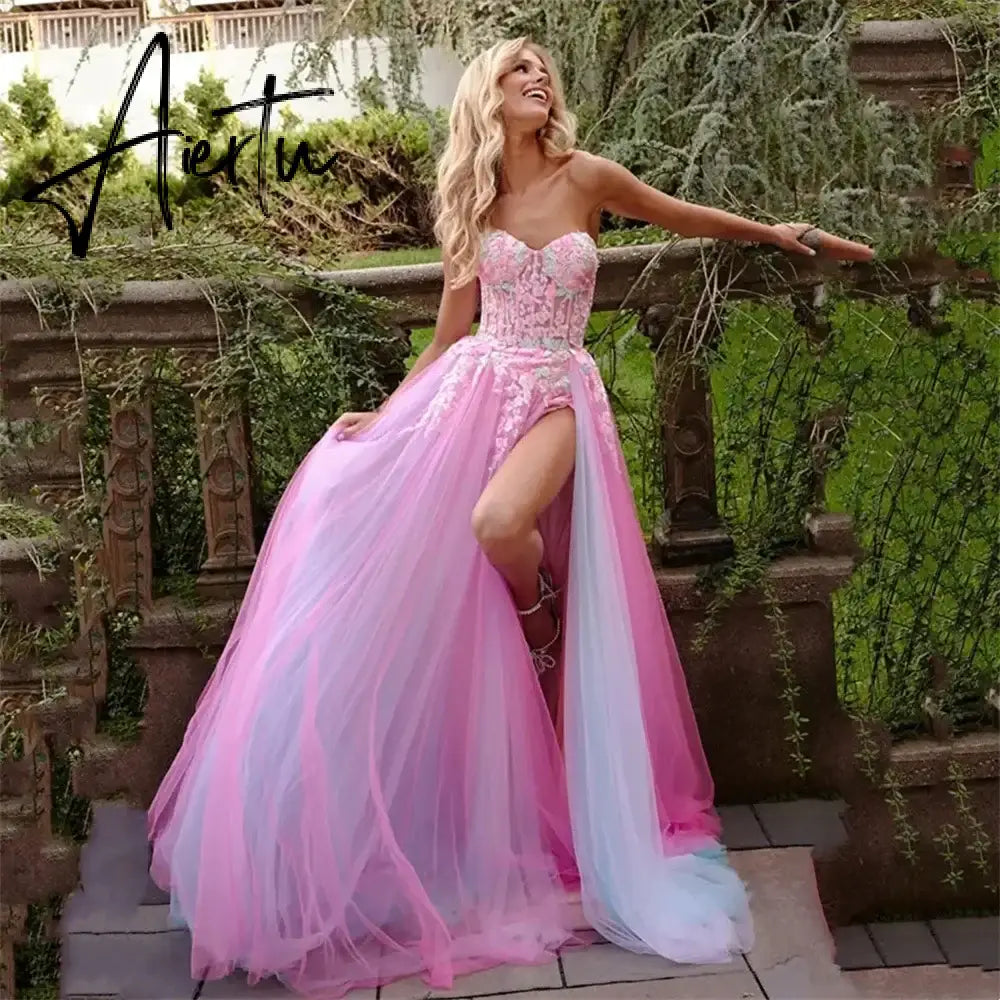 Aiertu  Hot Pink Prom Dresses Sexy Strapless Embroidered  Prom Dress Party Dresses 2024 Custom Dress Aiertu