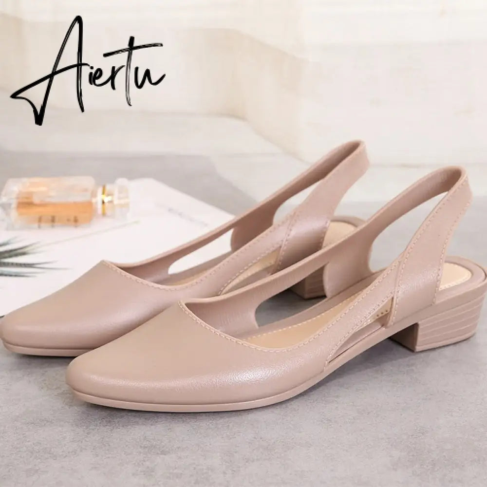 Aiertu Jelly Sandals Women Pointed Toe Chunky Med High Heels Flip Flops Slingback Casual Candy Skidproof Beach Shoes For Women Aiertu