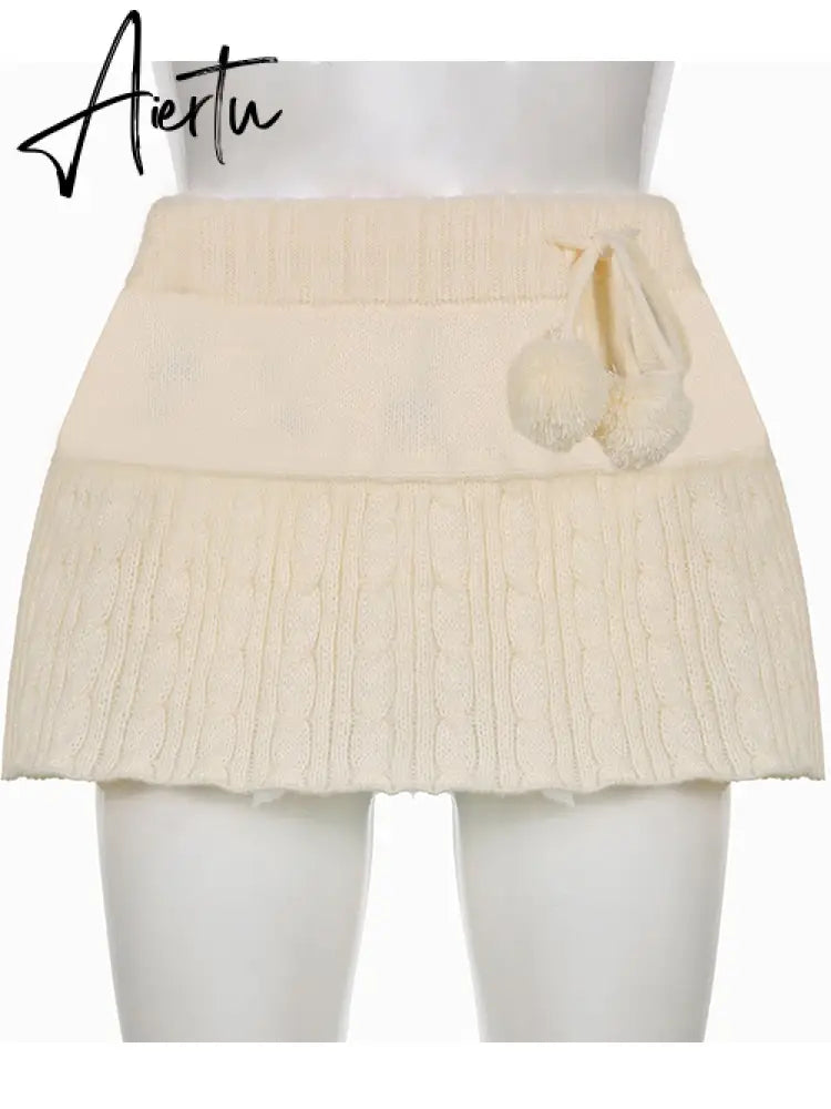 Aiertu Knitted Low Waist Y2K Short Skirt Preppy Style Cute Girl Streetwear Aesthetic Fairycore Drawstring Womens Skirts Aiertu