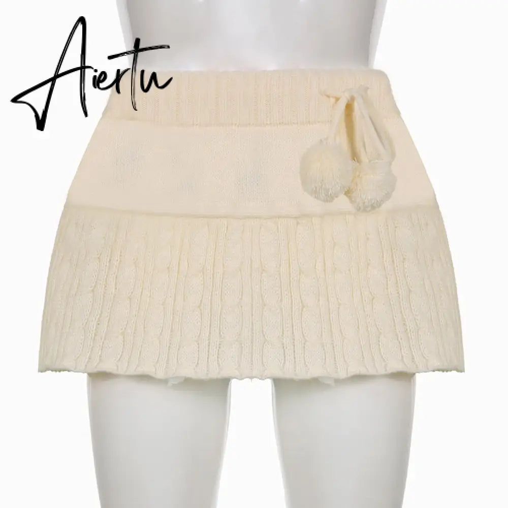 Aiertu Knitted Low Waist Y2K Short Skirt Preppy Style Cute Girl Streetwear Aesthetic Fairycore Drawstring Womens Skirts Aiertu