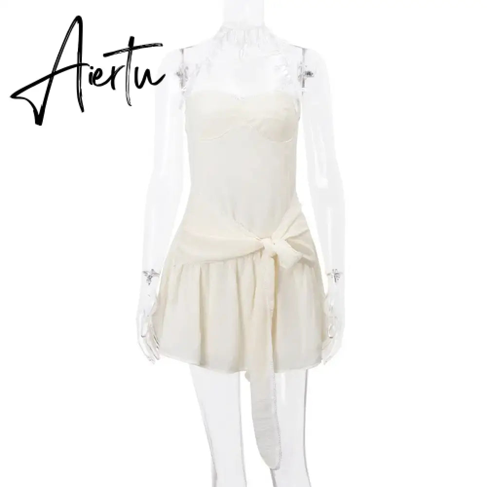 Aiertu  Korean Version Of Sling Lotus Leaf Dress For Women  Backless Slim Ladies Outfits Street Sleeveless Mini Dresses Femme Aiertu