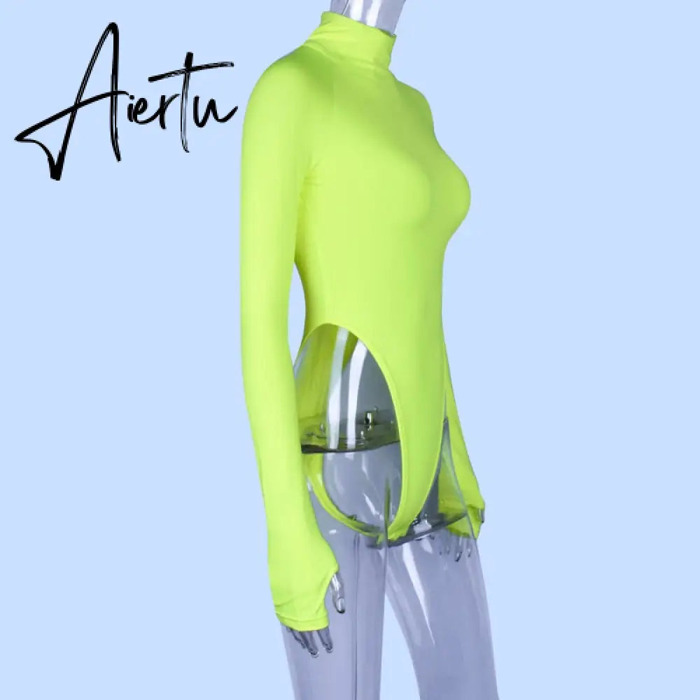 Aiertu  long sleeve high neck neon bodycon sexy Christmas bodysuit autumn winter women fashion casual slim fit body Aiertu