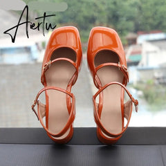 Aiertu Mary Jane Flats Vintage Square Toe Buckle Band Women Casual Loafers Flat Shoes Woman Ballerina Slip On Shallow Solid Moccasins Aiertu