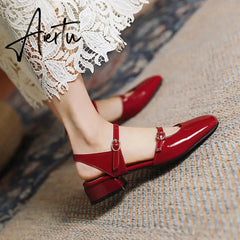 Aiertu Mary Jane Flats Vintage Square Toe Buckle Band Women Casual Loafers Flat Shoes Woman Ballerina Slip On Shallow Solid Moccasins Aiertu