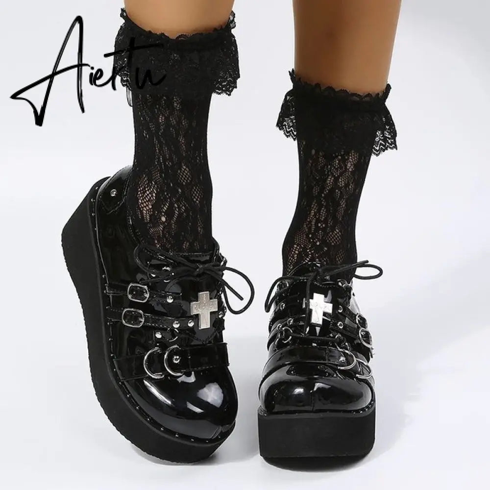 Aiertu  Mary Jane Shoes Sweet Cute Women Pumps Wedge Heels Platform Shoes Women Gothic Girls Lolita Punk Shoes High Heels Plus Size 43 Aiertu