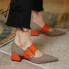 Aiertu Mary Jane Shoes Woman Fashion  Spring Brand Design Women Pumps High Heels Femme Pointed Toe Party Ladies Shoes Heels Women Aiertu