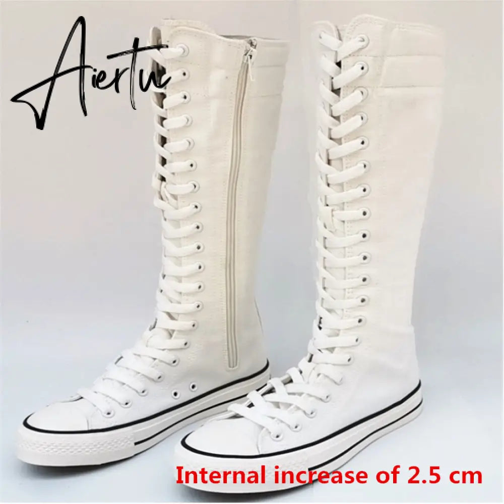 Aiertu  new fashion 3Colors women's canvas boots lace zipper knee high boots boots flat shoes casual high help punk shoes girls Aiertu