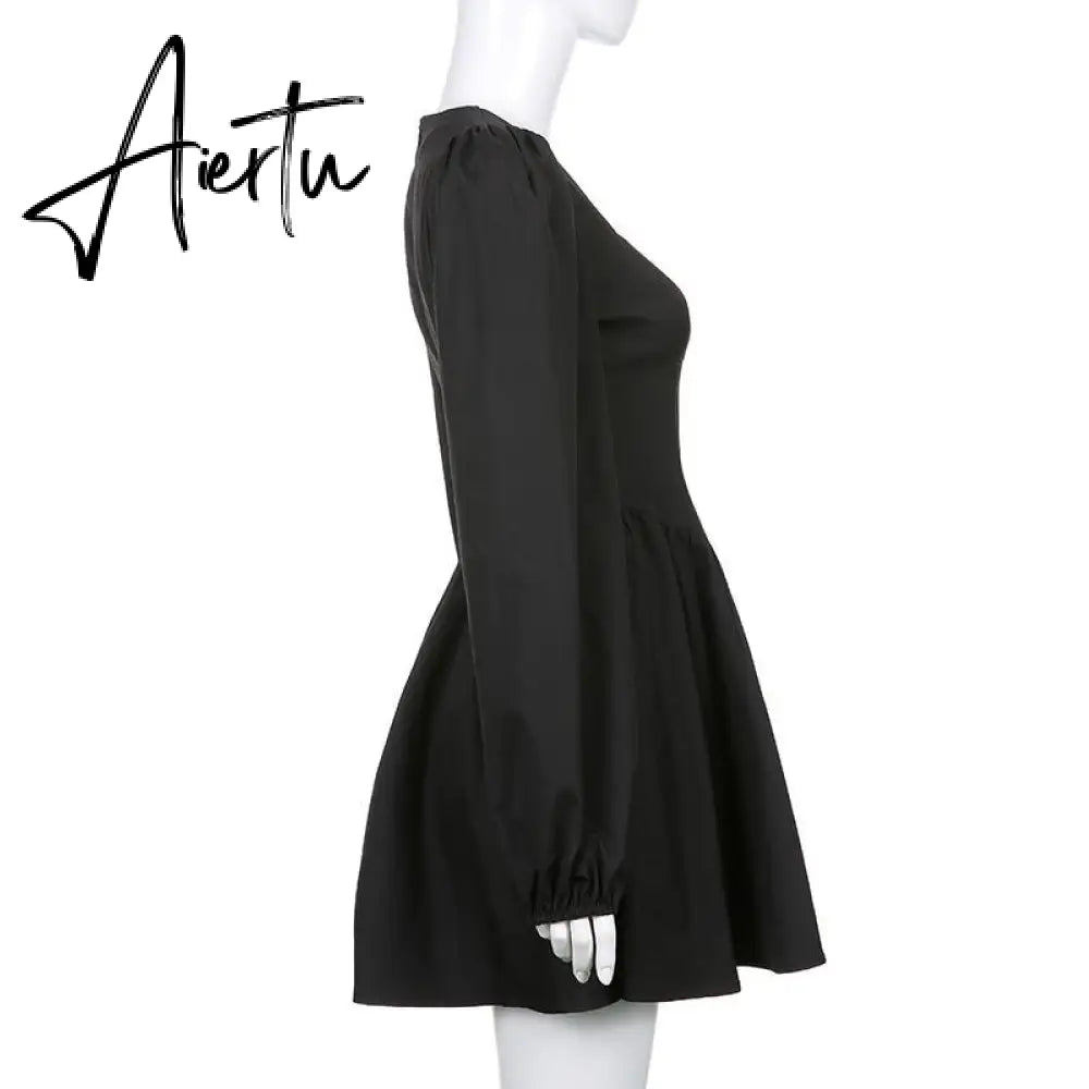 Aiertu  New Fashion Elegant Puff Long Sleeve Black Dress Women Corset Summer Clothes Goth Sexy Party Club Outfits Mini Pleated Skirt Y2k Aiertu
