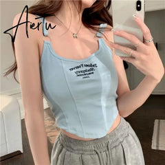 Aiertu New Fashion Tank Tops Women Embroidery Letter Knitted Sexy Sleeveless Camisole Crop Top Ladies Top Camisoles Y2K Streetwear Aiertu
