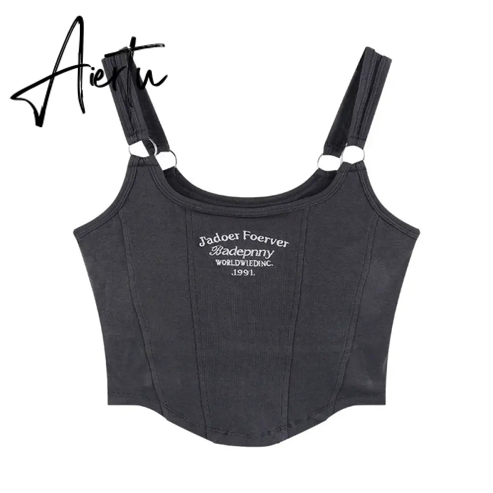 Aiertu New Fashion Tank Tops Women Embroidery Letter Knitted Sexy Sleeveless Camisole Crop Top Ladies Top Camisoles Y2K Streetwear Aiertu