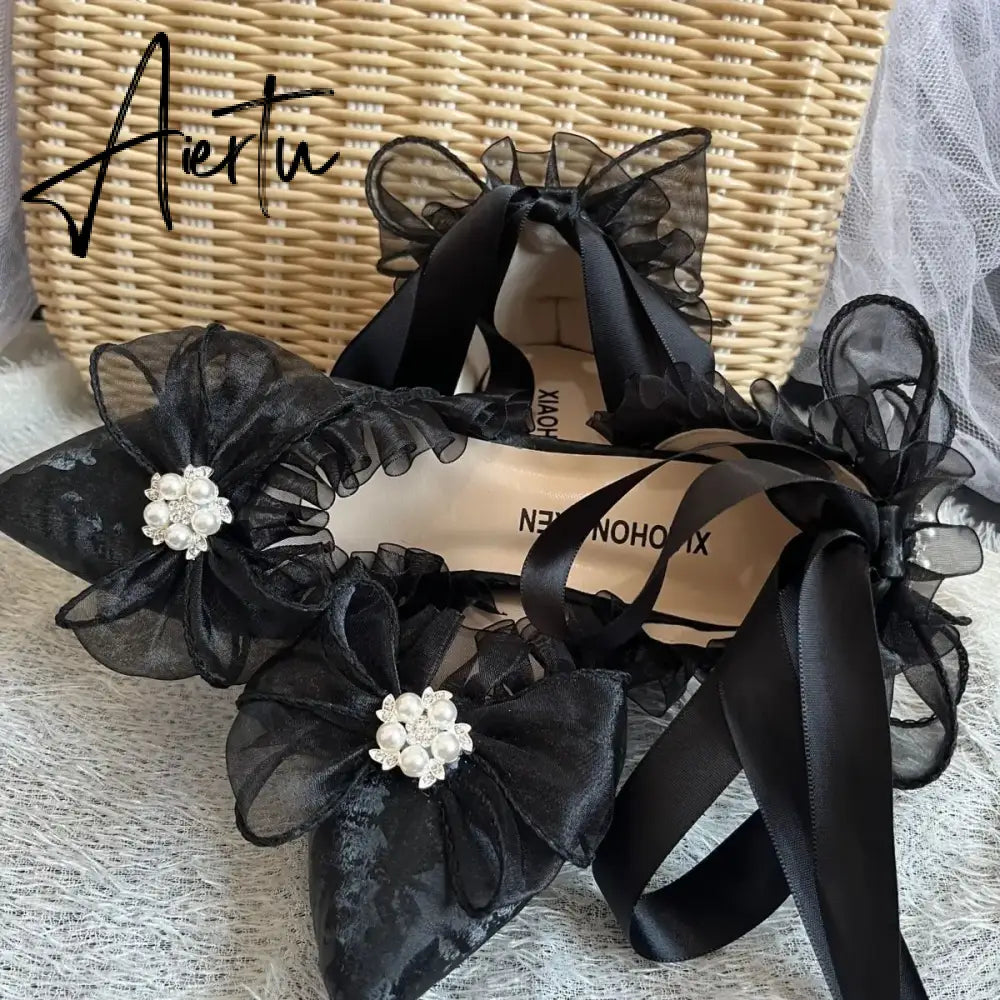 Aiertu  New French Girl Fairy Bow Sweet Wedding Shoes Lolita Shoes Y2k Women Shoes Luxury Brand High Quality Slingback Shoes Women Aiertu