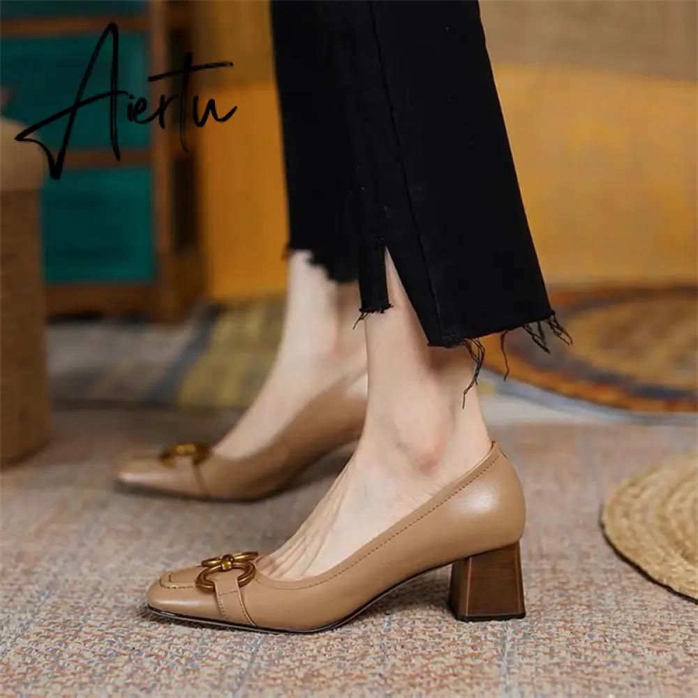 Aiertu  New High Heels Shoes Women's Beige Apricot Elegant Metal Decorations Professional Style Shose Office Lady Pumps Aiertu