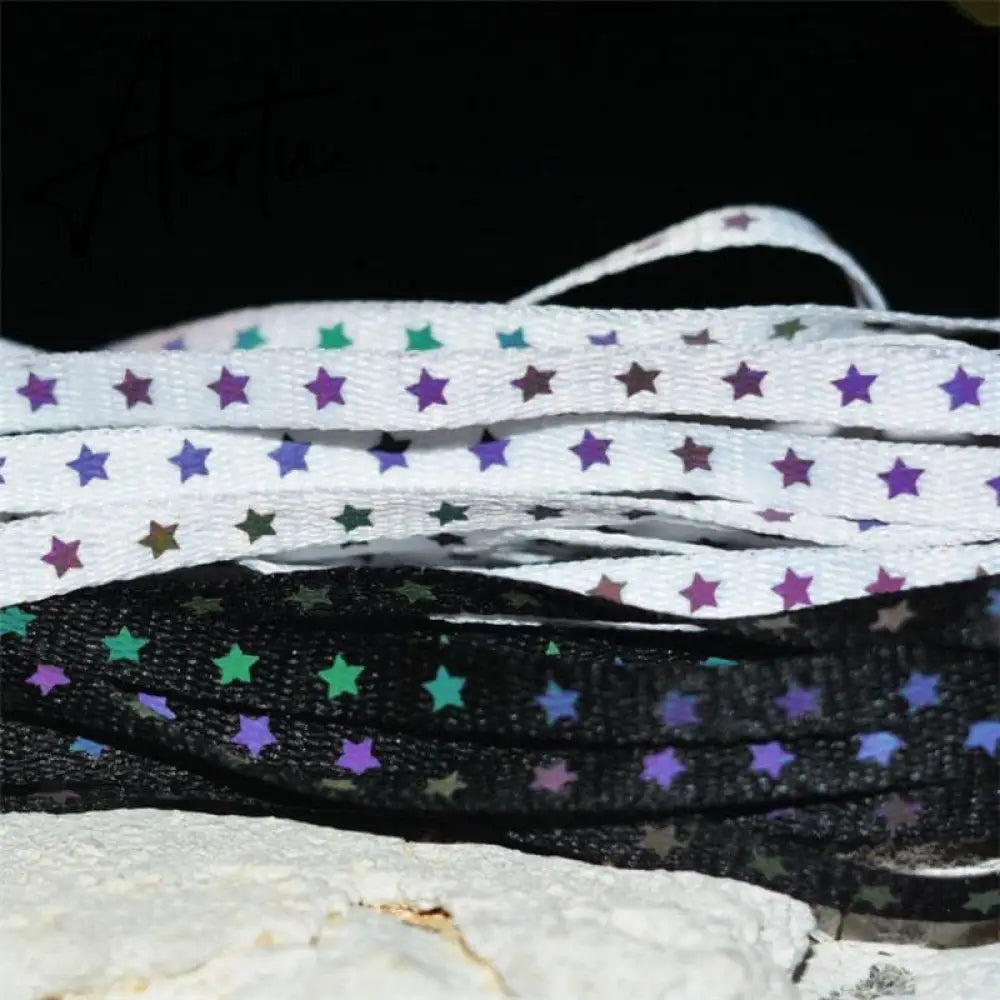 Aiertu  New Holographic Reflective Star Shoelaces Double-sided Reflective High-bright Luminous Flat Laces Sneakers ShoeLaces Strings Aiertu