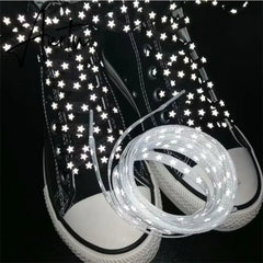 Aiertu  New Holographic Reflective Star Shoelaces Double-sided Reflective High-bright Luminous Flat Laces Sneakers ShoeLaces Strings Aiertu