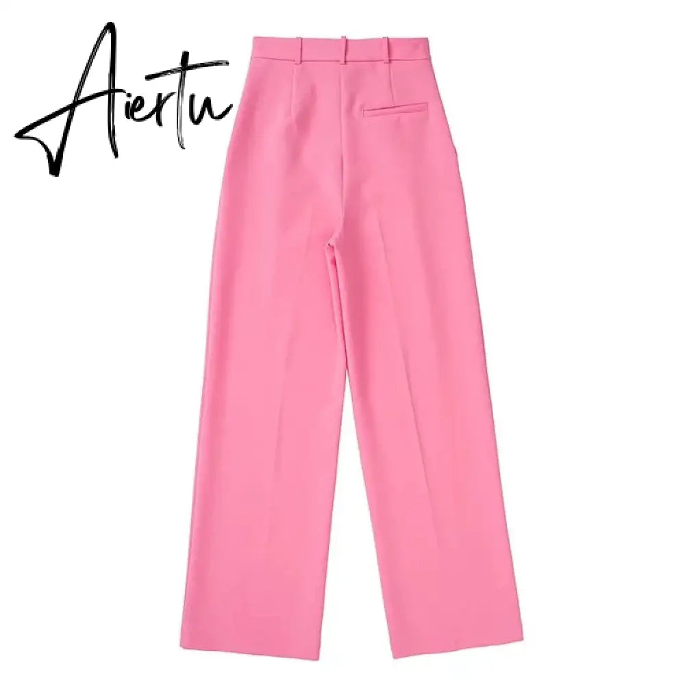 Aiertu New Pink Pants Women High Waist Wide Leg Trousers Woman Casual Baggy Pant Suits Spring Streetwear Wide Pants Aiertu