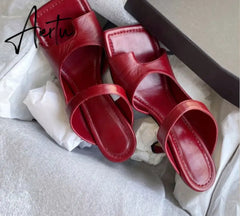 Aiertu New Popular Personality Clip Toe Square Head Leather Women Slippers Fashion Stiletto Heels Elegant Dress Shoes Aiertu