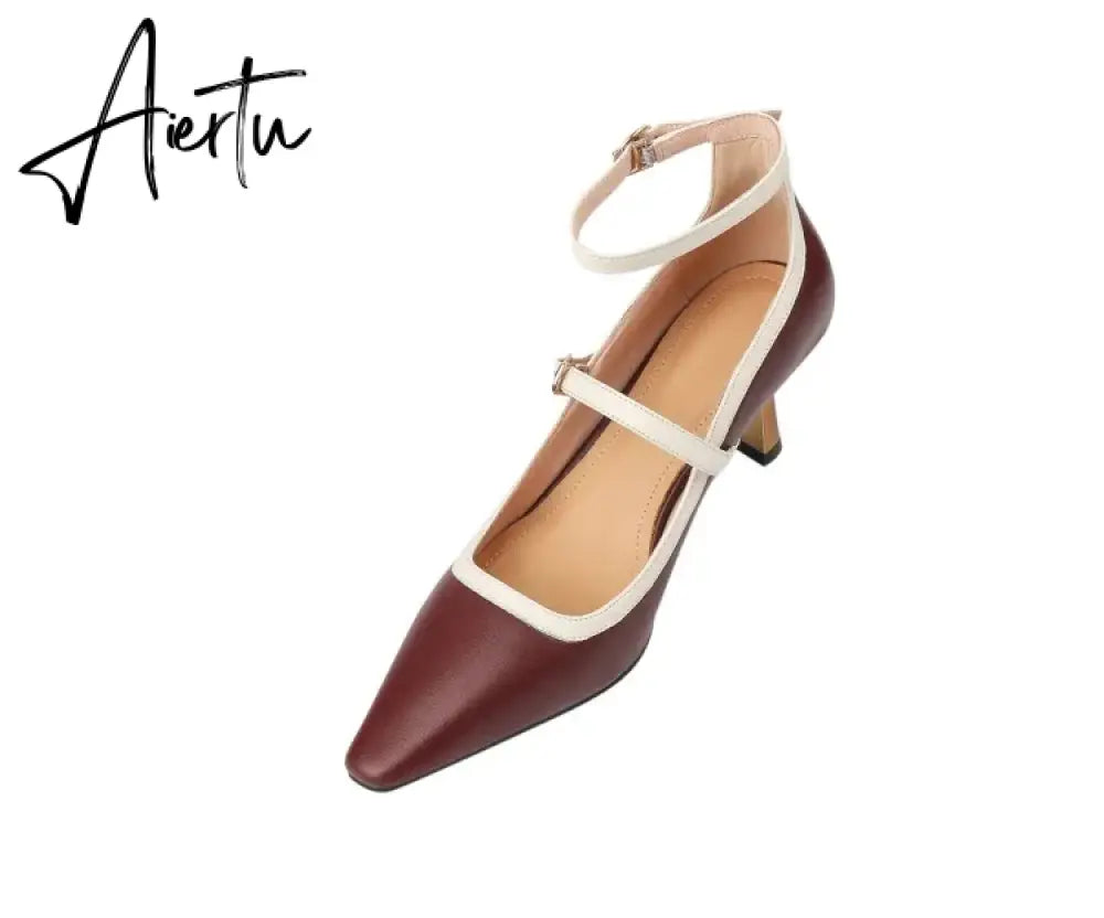 Aiertu NEW Spring/Summer Women Shoes Pointed Toe Thin Heel Pumps for Women Elegant Cow Leather Shoes sexy High Heels Elegant Mary Janes Aiertu