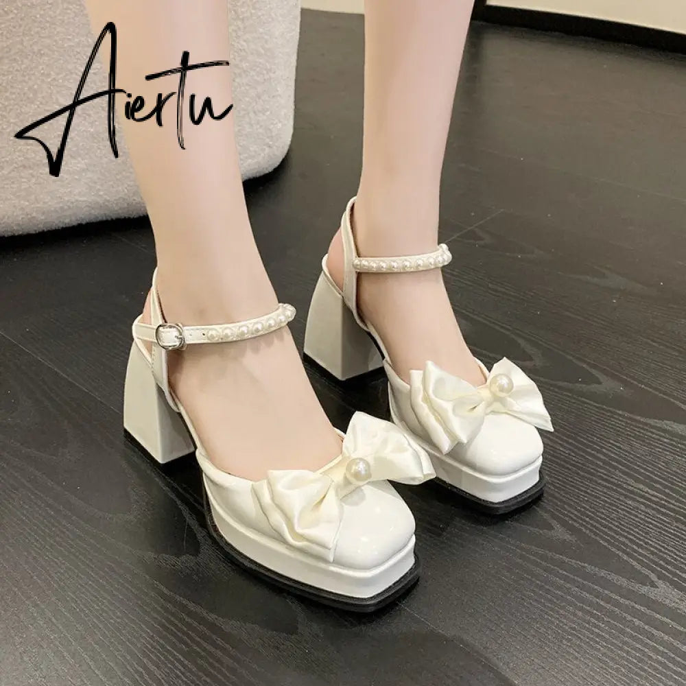 Aiertu  New Women Fashion High Heels Womens Spring Korean Style Versatile Closed Toe Sandals Mary Jane Chunky Heel Pumps Aiertu