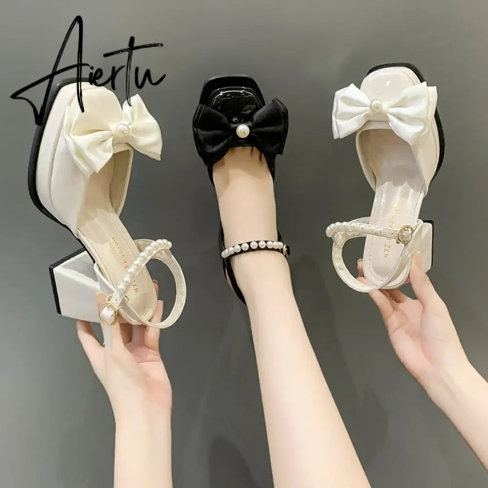 Aiertu  New Women Fashion High Heels Womens Spring Korean Style Versatile Closed Toe Sandals Mary Jane Chunky Heel Pumps Aiertu