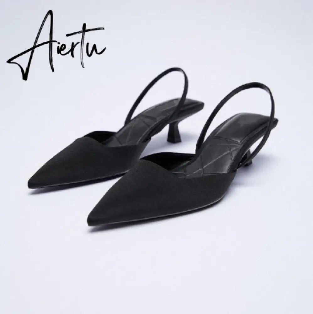 Aiertu New Women's Closed Toe Red Single Shoes with Stiletto Heel Mid-heeled Fashion Sandals with Hollow Pointed Toe Shoes Aiertu