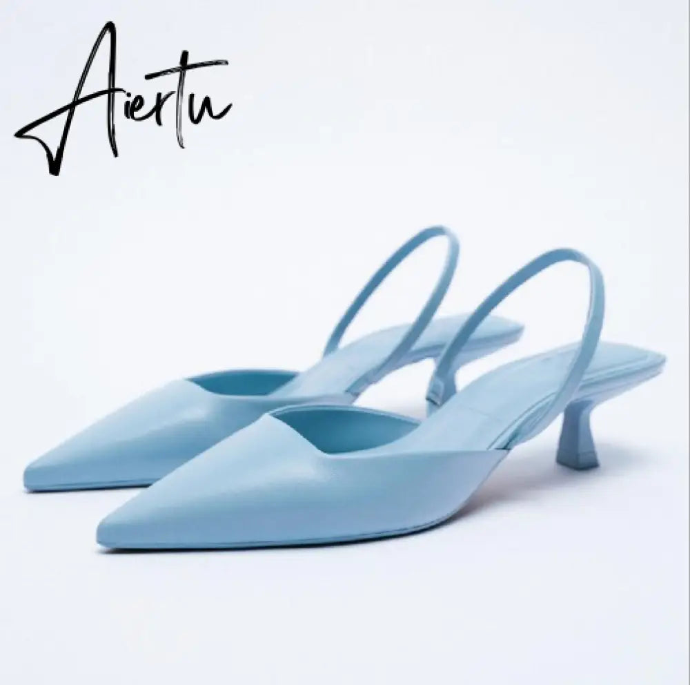 Aiertu New Women's Closed Toe Red Single Shoes with Stiletto Heel Mid-heeled Fashion Sandals with Hollow Pointed Toe Shoes Aiertu