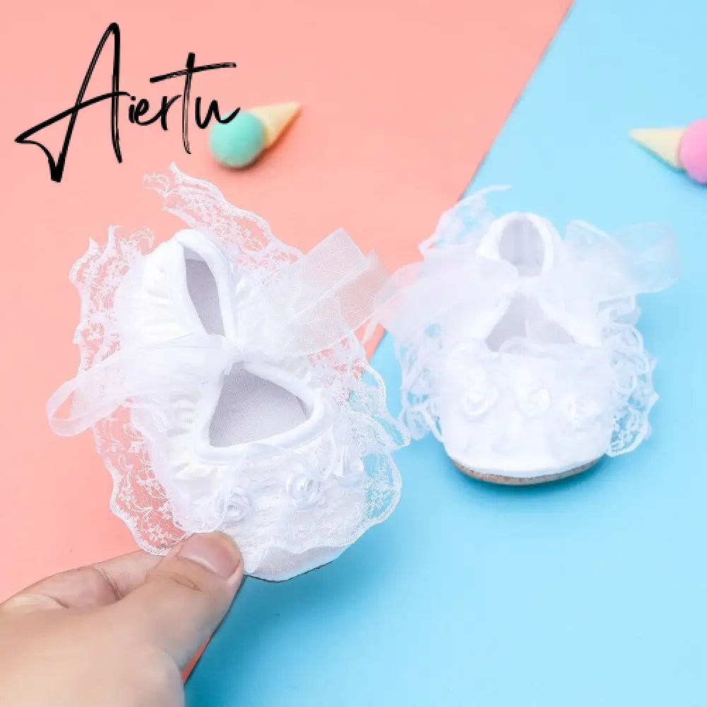 Aiertu Newborn Baby Shoes Baptism infant White Bowknot Baby Girl Lace Shoes Toddler Prewalker Cute Baby Soft Shoes 0-18M First Walker Aiertu