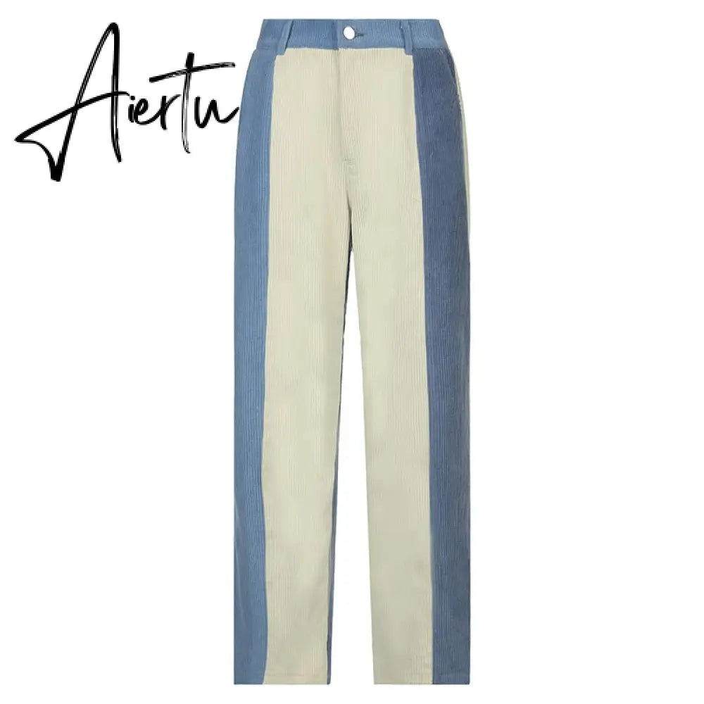 Aiertu  Patchwork Casual Corduroy High Waist Pants 2000s Aesthetic Autumn Warm Long Trousers Skinny Streetwear Sweatpants 90s Aiertu