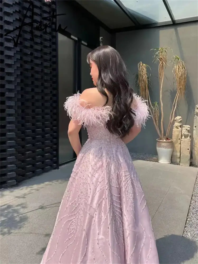 Aiertu  Pink Sequins Dresses Luxury Feather Arabian Prom Dresses Graduate Formal Occasions Party Dressese 2024 Aiertu