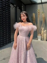 Aiertu  Pink Sequins Dresses Luxury Feather Arabian Prom Dresses Graduate Formal Occasions Party Dressese 2024 Aiertu