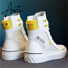 Aiertu Platform Women's Sneakers New Spring Canvas Lace-Up Vulcanized Shoes Summer Breathable White Casual Women Shoes Aiertu