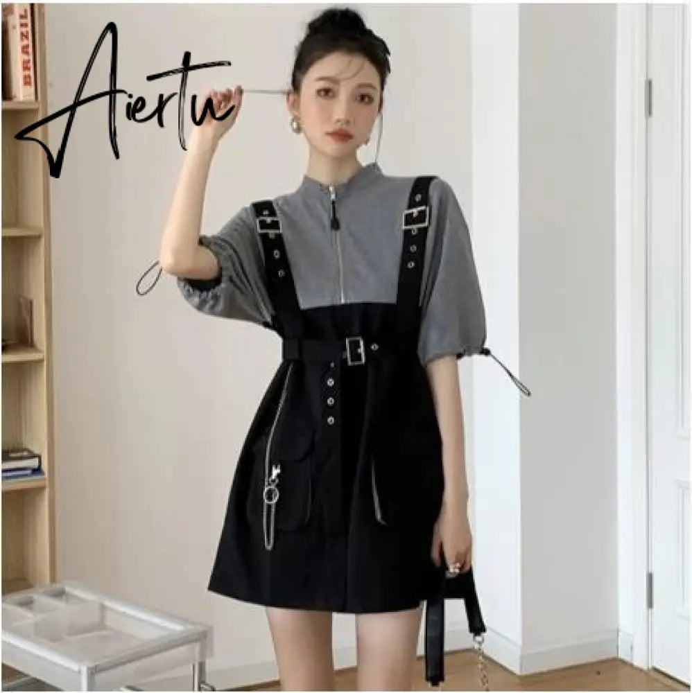 Aiertu Retro Vintage Women Gothic Girls Punk Mini Dress High Waist Long Sleeve Hat Collar Sexy Gry Black Lolita Plus Size Jurken Aiertu