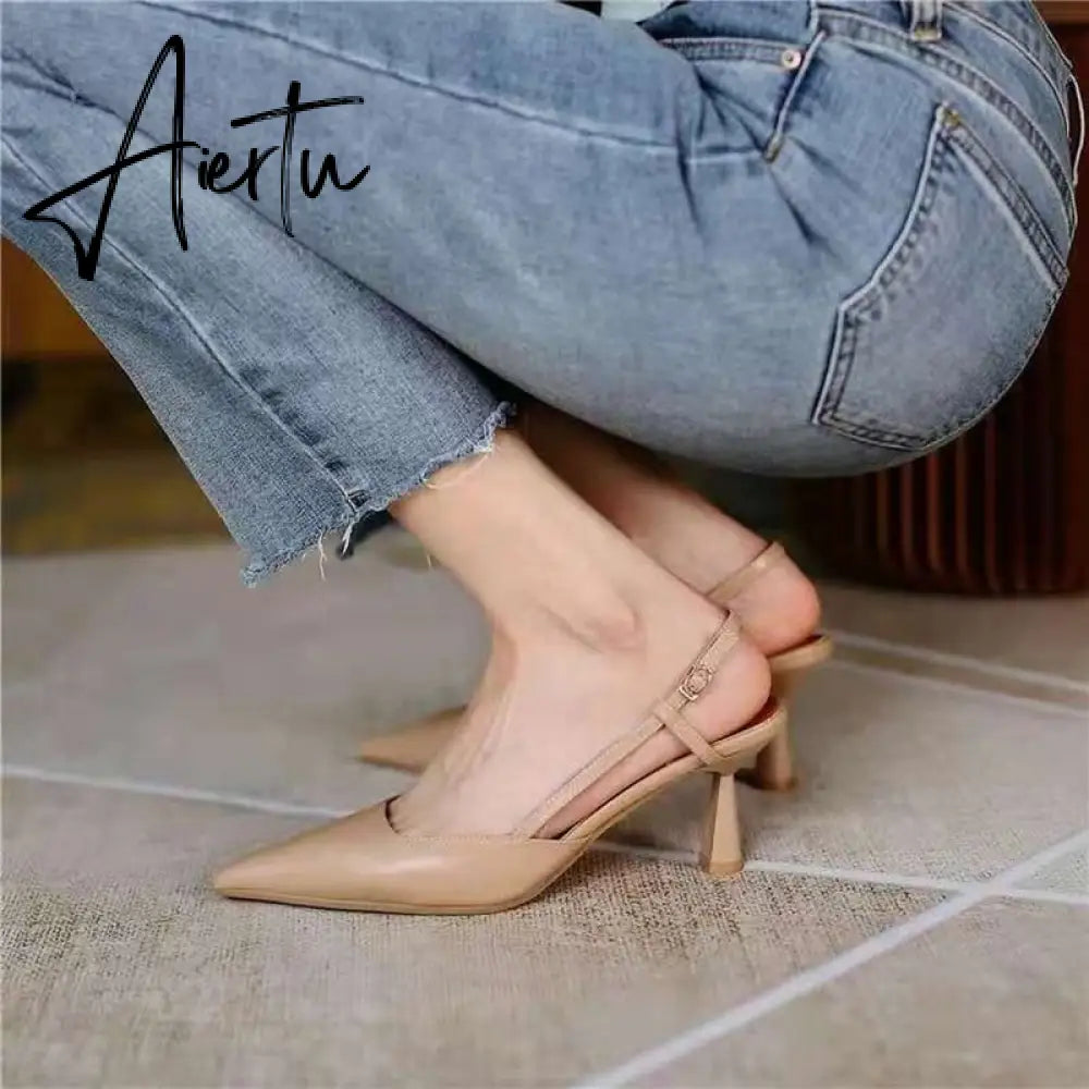 Aiertu Salu High Thin Heels Sandals for Woman Basic Model Genuine Leather Casual 34-40 Size Sandals Women Pointed Toe Womans Shoes Aiertu
