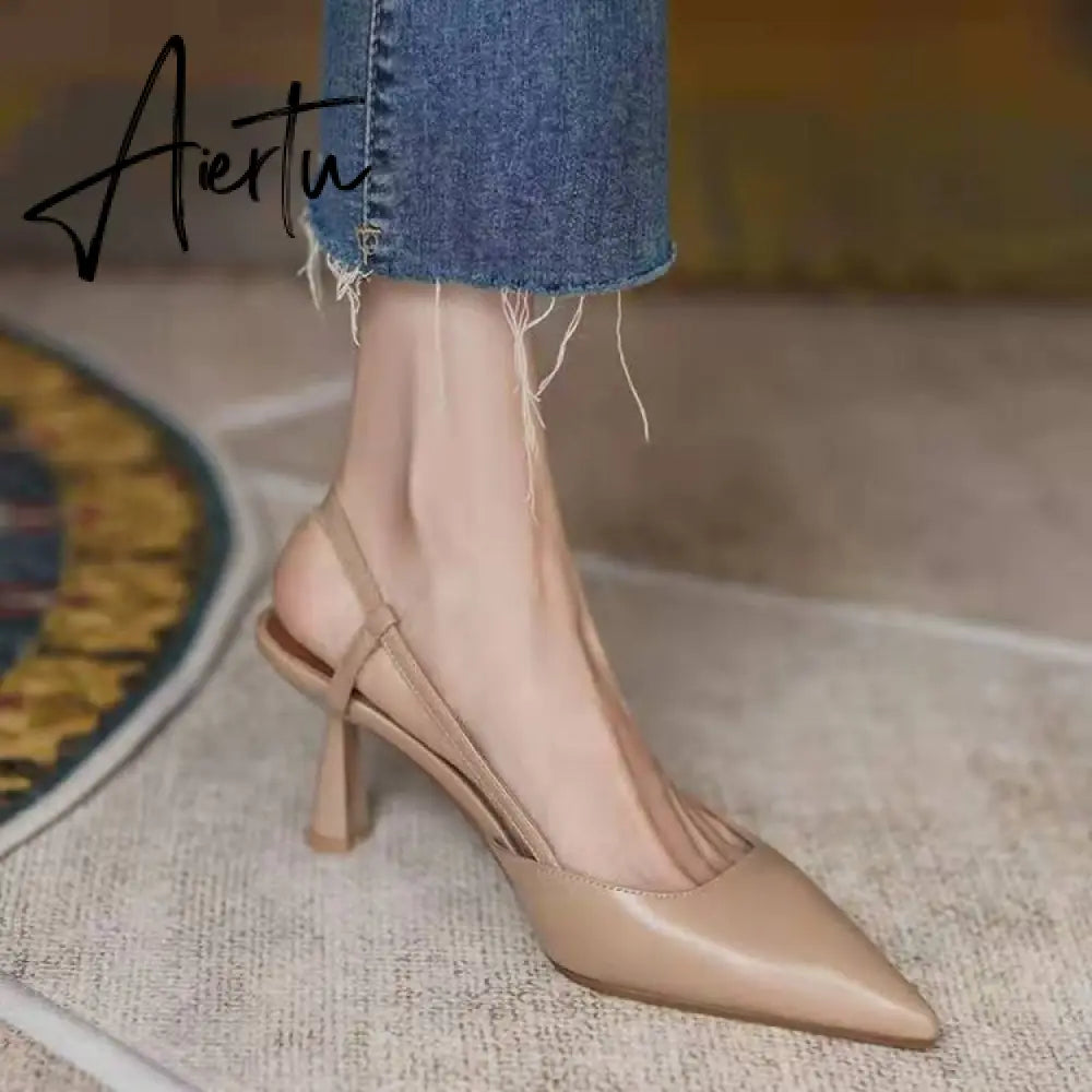 Aiertu Salu High Thin Heels Sandals for Woman Basic Model Genuine Leather Casual 34-40 Size Sandals Women Pointed Toe Womans Shoes Aiertu
