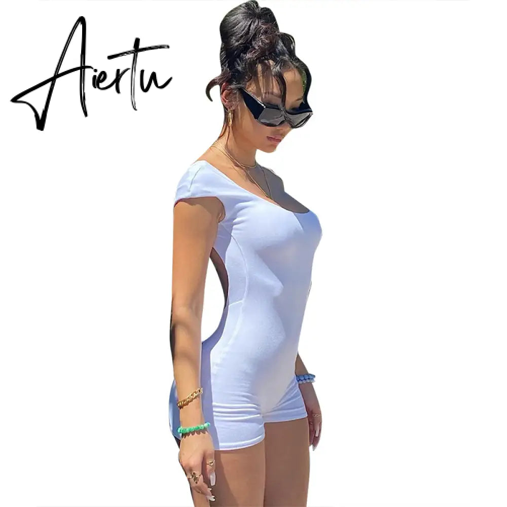 Aiertu Satin Backless Short Sleeve Playsuit Summer Fall Bodycon Sexy Party Club Streetwear Bodys Para Mujer Aiertu