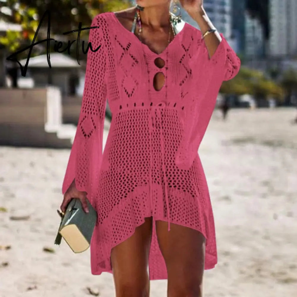 Aiertu Sexy Cover Up Bikini Women Swimsuit Cover-up Beach Bathing Suit Beach Wear Knitting Swimwear Mesh Beach Dress Tunic Robe Aiertu