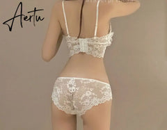 Aiertu Sexy pure desire underwear sets outerwear thin white lace lingerie and panties suit cute no steel ring girl bra set Aiertu