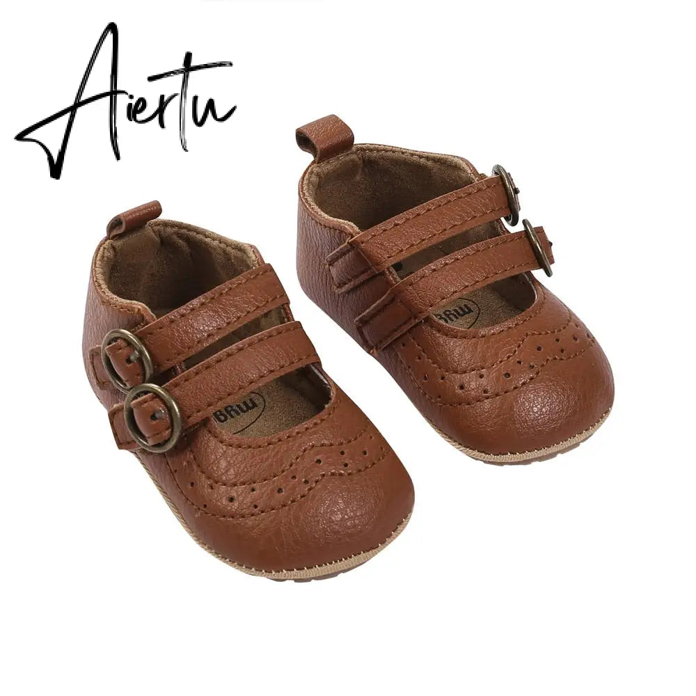 Aiertu Soft Leather Baby Princess Shoes Newborn Boys Girls Moccasins Shoes Rubber Sole Prewalker Non-slip Hollow Autumn First Walkers Aiertu
