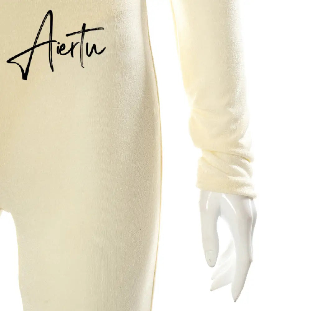 Aiertu  Solid 2 Pcs Set Turtleneck Long Sleeve Bodysuit Slim Leggings New Slim Sports Tracksuit Casual Streetwear Y2K Aiertu
